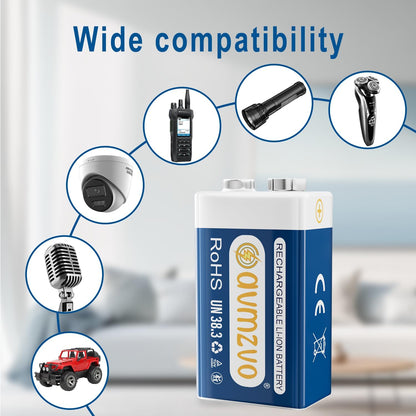 Set 4 baterii reincarcabile USB-C 9 V, 1350 mAh, dimensiune standard, Performanta ridicata, pentru detector de fum, microfon, jucarie, multimetru