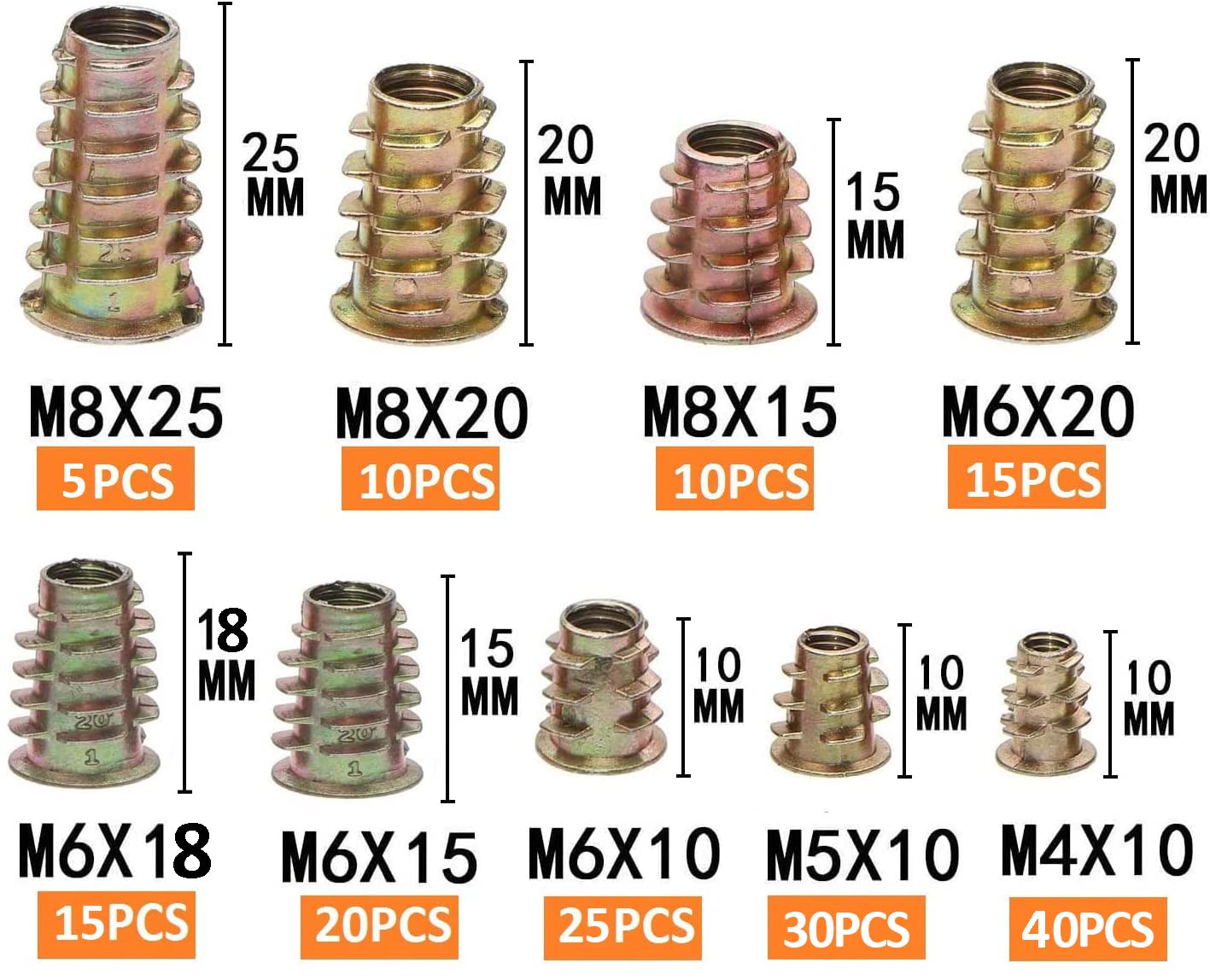 Set 170 piulite, cap haxagonal, M8 M6 M5 M4, din aliaj de zinc, pentru lemn