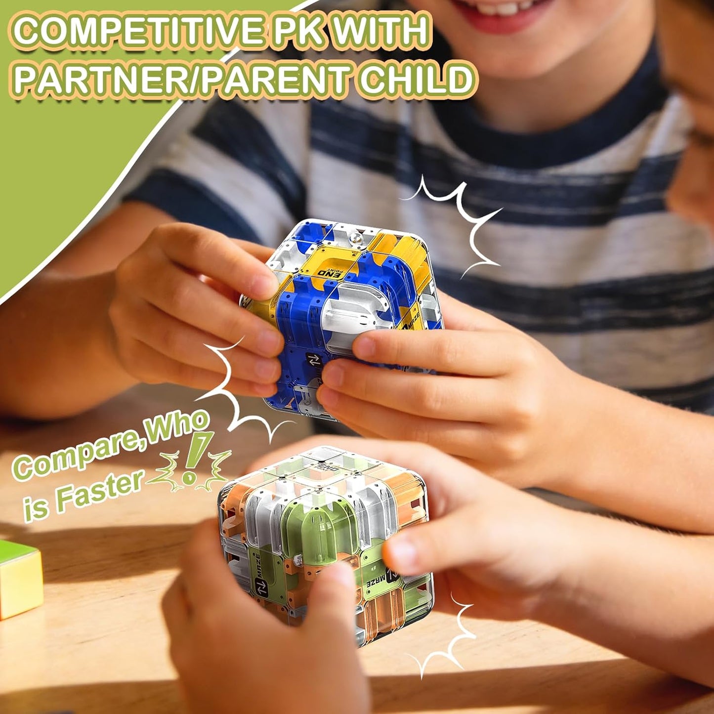 Labirint puzzle 3D Coolden 2 in 1 cu bile rotitoare, cub magic mare, jucarie interactiva si educativa, joc de inteligenta pentru dezvoltarea gandirii logice si a rationamentului, antistres, distractiv pentru copii si adulti
