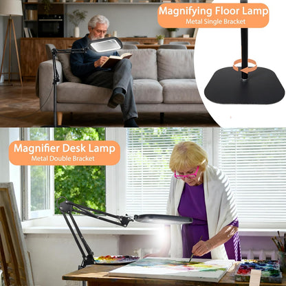 Lupa 2 in 1 cu lumina LED 10× si stativ, lampa de podea cu suport reglabil, 60 LED-uri, 5 temperaturi culoare, luminozitate reglabila, multifuncionala