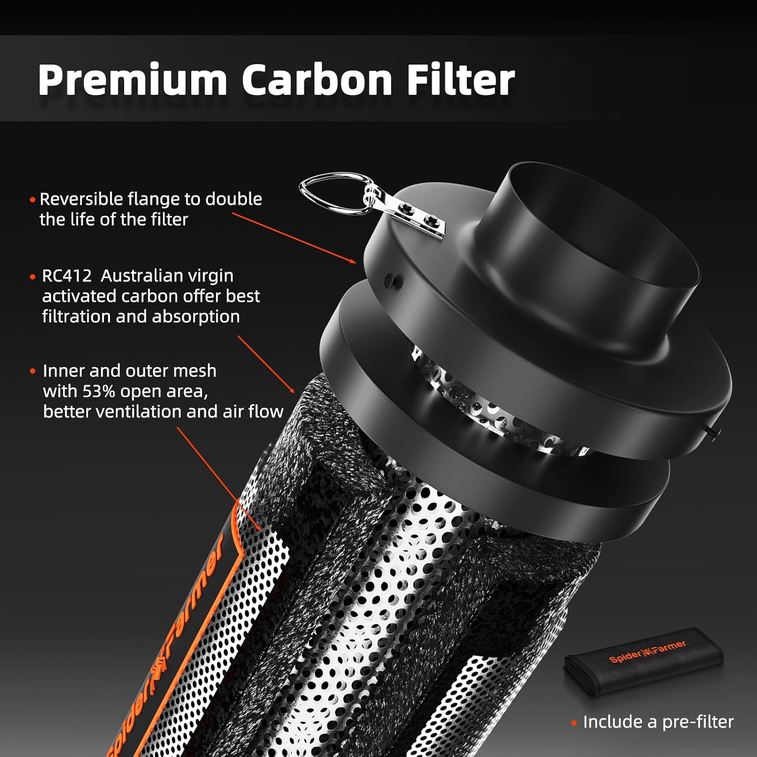 Kit ventilator evacuare aer 100 mm smart, WiFi, control aplicatie, 27 W, filtru de carbon RC412, 26,8 dB, cu control al temperaturii si umiditatii, pentru cort de crestere si agricultura verticala