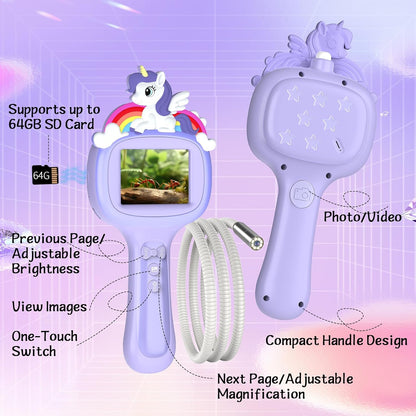 Camera endoscopica pentru copii 1080P cu ecran de 2.4 inch, LED reglabil, IP67 impermeabila, cablu flexibil 1m, zoom 3X, USB-C, jucarie STEM educativa pentru explorare natura, violet