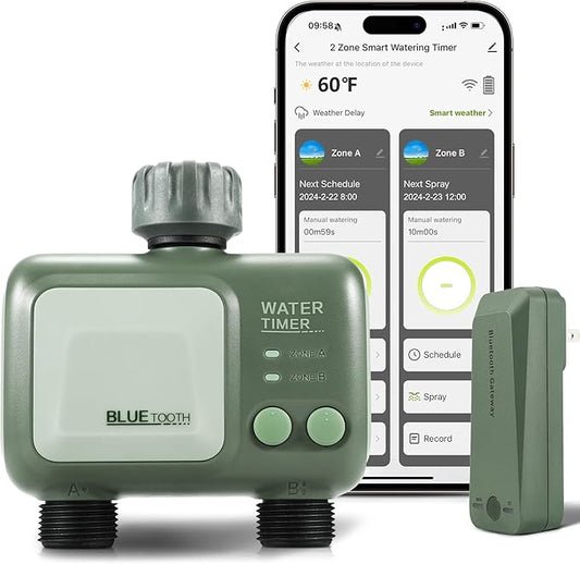 Programator irigare/udare Smart, Bluetooth, WiFi, control prin aplicatie, 2 zone, 2 moduri si 2 optiuni de frecventa, 12 programe irigare, amanare in caz de ploaie, compatibil Android si iOS, pentru gradina, gazon, peluza