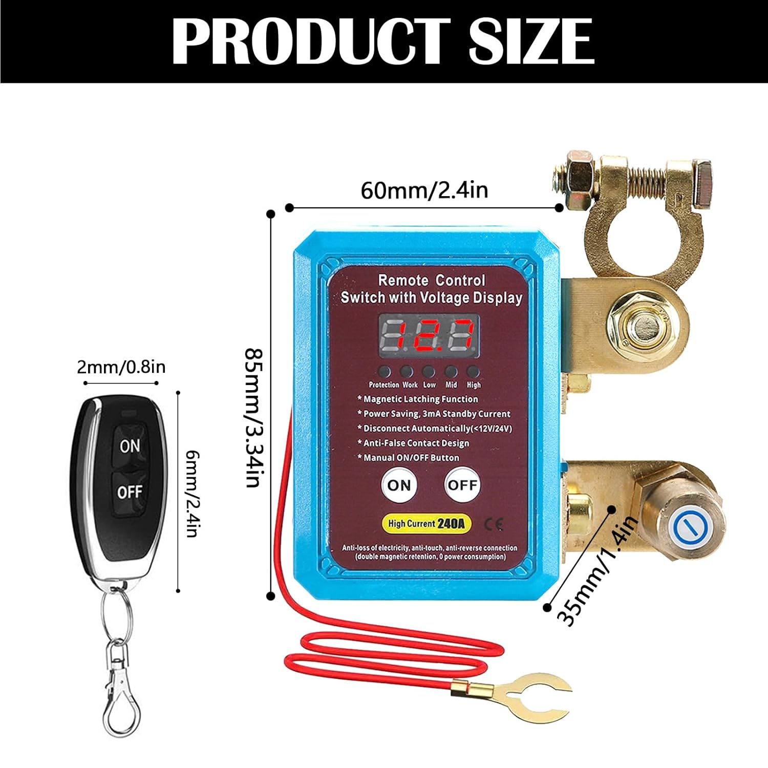 Izolator baterie auto, comutator de deconectare 12/24V 240A, cu 2 telecomenzi wireless, display, monitorizare tensiune, oprire automata, intrerupator baterie pentru masina, barca, autovehicule, rulota, ATV, camion