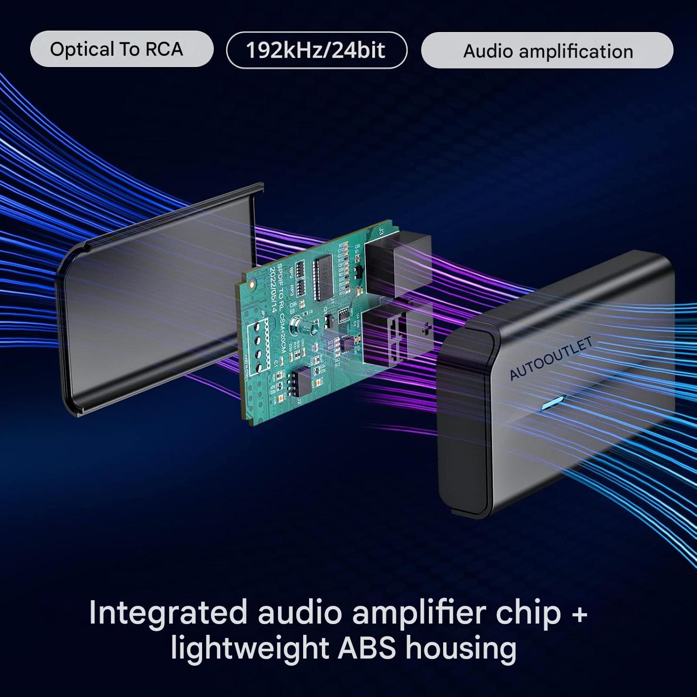Convertor audio DA 192KHz de la digital la analog, SPDIF TOSLINK la RCA, cu chip ampificator, cu cablu optic de 1 m si iesire RCA, plug and play