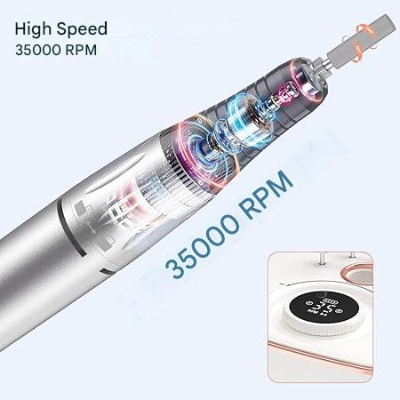 Freza de unghii 12 in 1 fara fir, pentru unghii cu gel, 35000 RPM, cu acumulator de 4000 mAh, blocare biti, afisaj LED, set profesional pentru manichiura si pedichiura