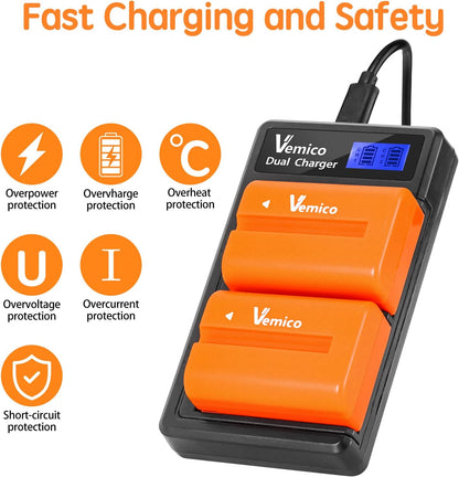 Set 2 acumulatori NP-FM500H 2000 mAh si incarcator dublu cu display LCD, pentru Sony Alpha A57, A58, A65, A65V, A68, A77, A77V, A99, A99 II, A100, A200 A300, A300K, A300X, A350, A450, A50, A550 A560, A580, A700, A700K, A700P, A700Z, A850, A900