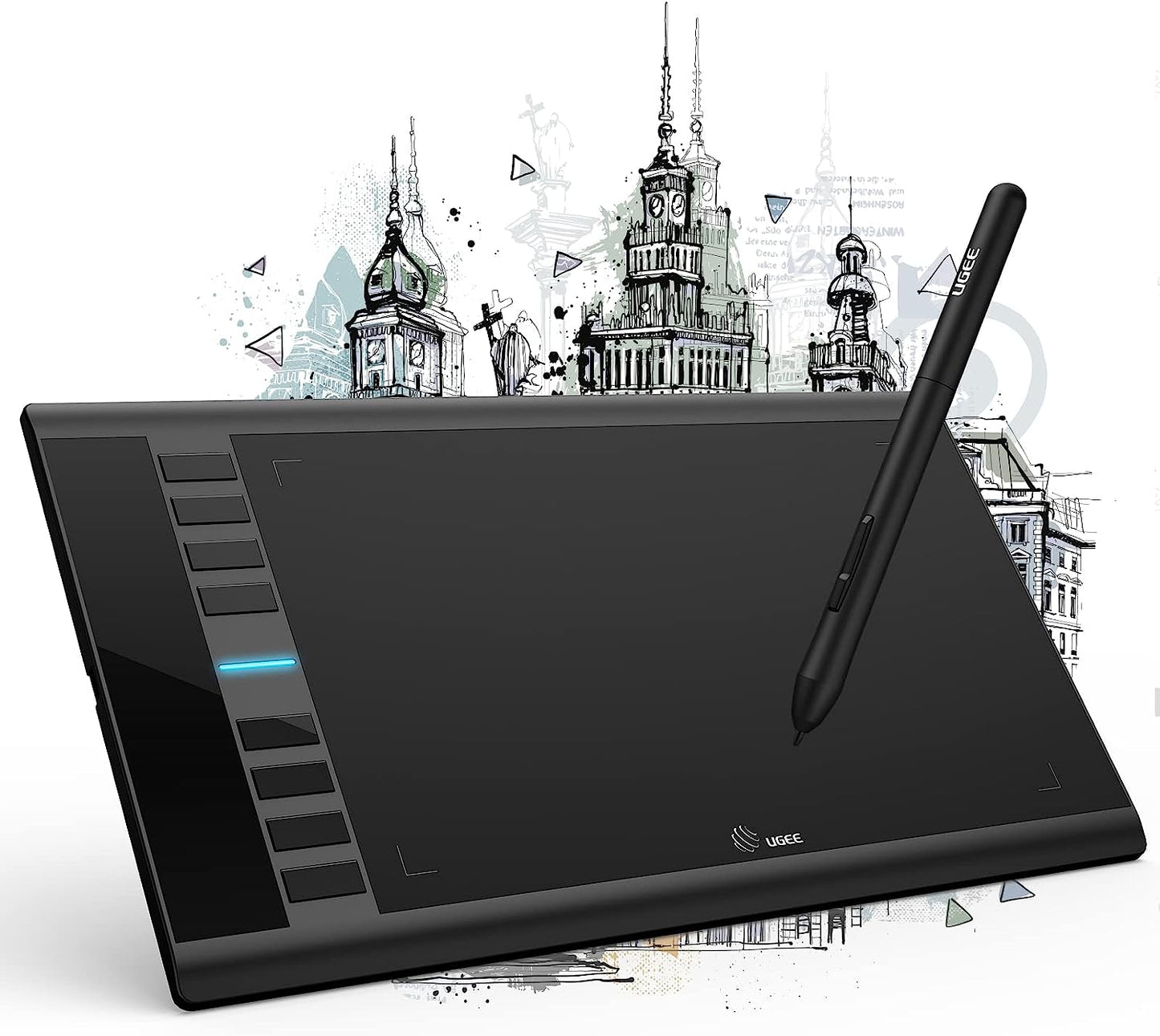Tableta grafica Ugee M708, cu stilou pasiv, 8192 puncte de presiune, 266RPS, 10 x 6 inch, neagra
