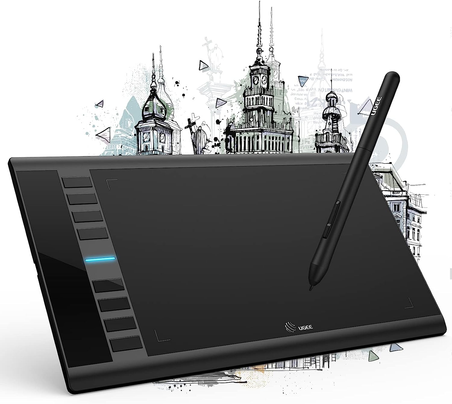 Tableta grafica Ugee M708, cu stilou pasiv, 8192 puncte de presiune, 266RPS, 10 x 6 inch, neagra