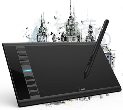 Tableta grafica Ugee M708, cu stilou pasiv, 8192 puncte de presiune, 266RPS, 10 x 6 inch, neagra