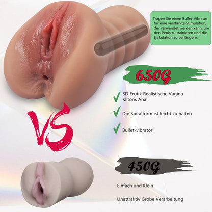 Masturbator realist 2 in 1 tip vagin si anus, cu vibrator, 10 trepte vibratii,  jucarie sexuala pentru barbati