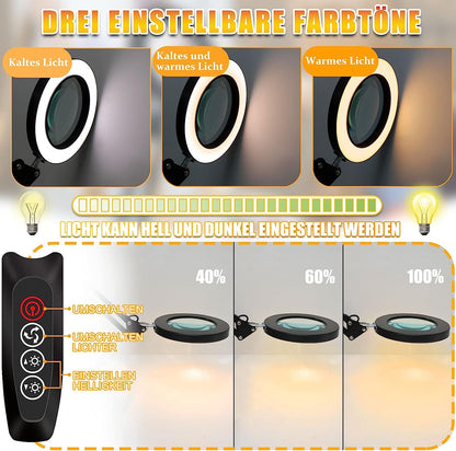 Lampa cosmetica LED cu brat si lupa, marire 5-8X, 2 in 1 cu baza si clema, 3 moduri iluminare, pentru machiaj, manichiura, tatuaje