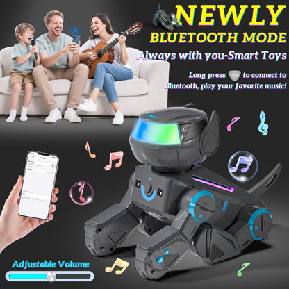 Robot inteligent Smart, caine interactiv cu LED multicolor, bluetooth speaker, programabil 100 comenzi, 15+ functii interactive, baterii reincarcabile – Jucarie STEM pentru copii 3–12 ani