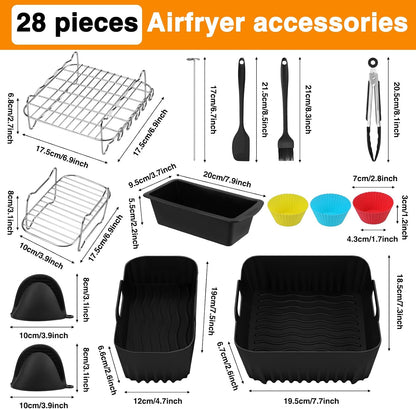 Set 27 accesorii pentru friteuza cu aer cald Philips Dual Basket Airfryer 3000/5000 series (6L/3L), tavi silicon, gratare inox, multicolor
