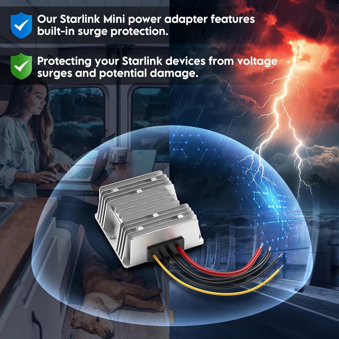 Convertor DC Step-Up XLTTYWL pentru Starlink Mini, 12V-28V la 48V 3A, 144W, adaptor alimentare cu cablu DC 2 m, carcasa aluminiu, protectii multiple