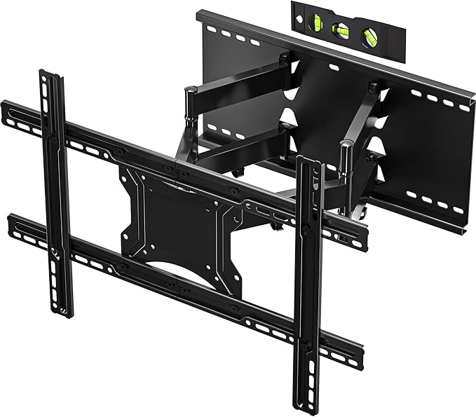 Suport TV perete, universal, diagonala 37 - 80 inch, max 65 kg, VESA 100 x 100 - 600 x 400, brat dublu, extindere si retragere 60-360mm, inclinare 5° sus si 15° jos, nivela, cablu HDMI de 1,8 m, ancore perete, pentru televizoare plate sau curbate