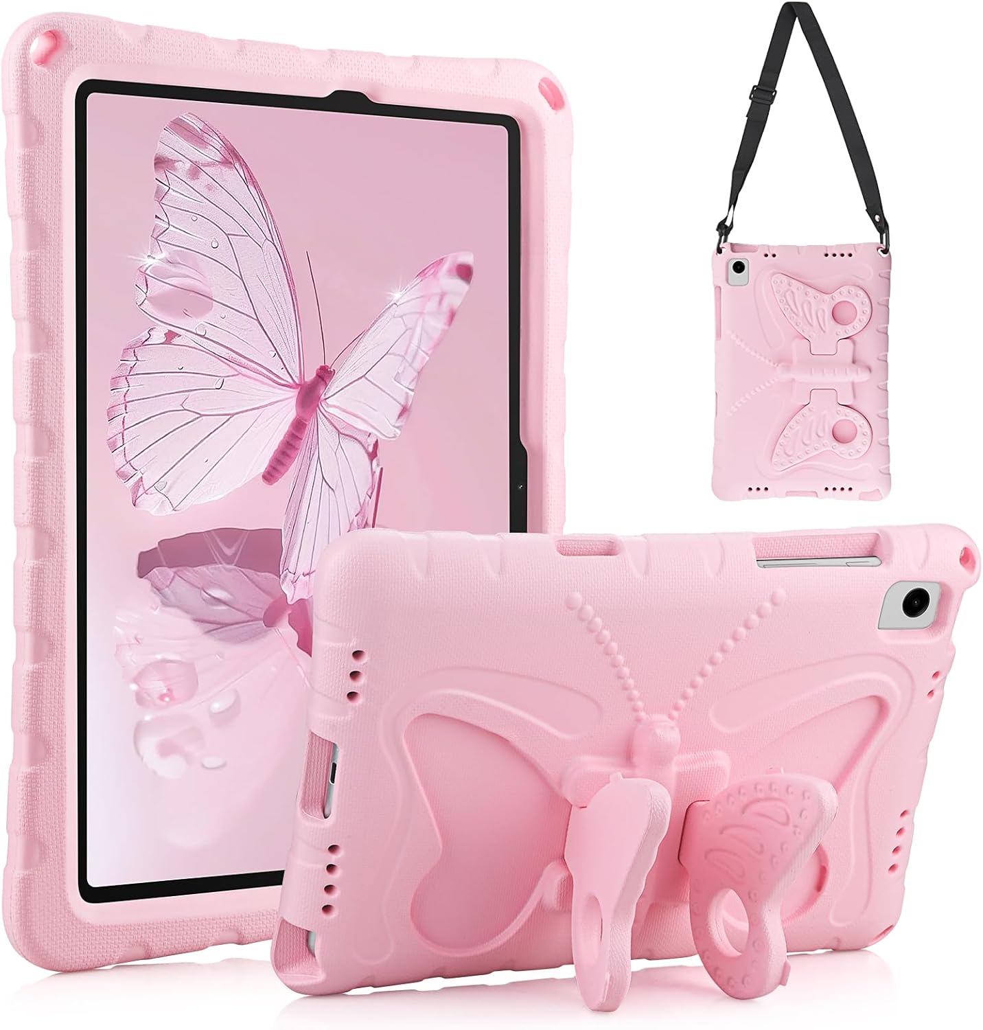 Husa pentru Samsung Galaxy Tab A9+ 11" (2023) – Protectie socuri, suport fluture si curea umar, roz