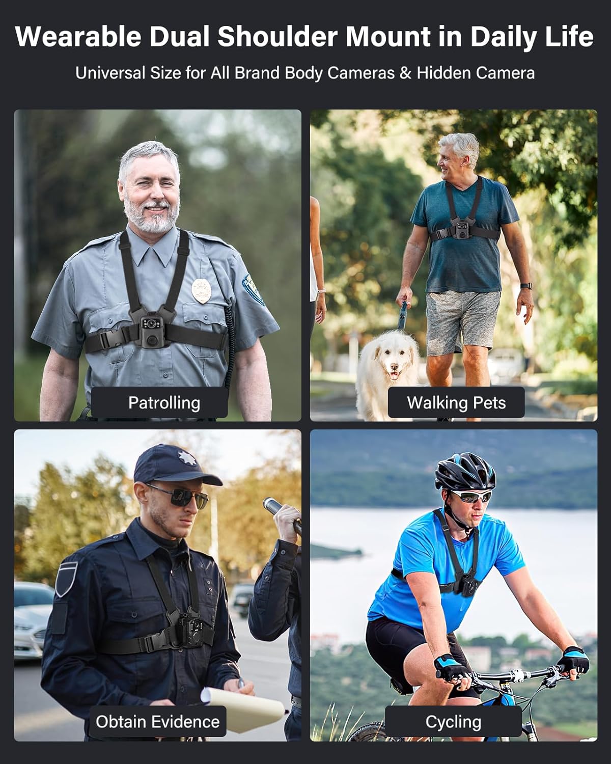 Suport pentru camera de corp cu prindere pe piept, prindere Body Cam confortabila, reglabila, universala