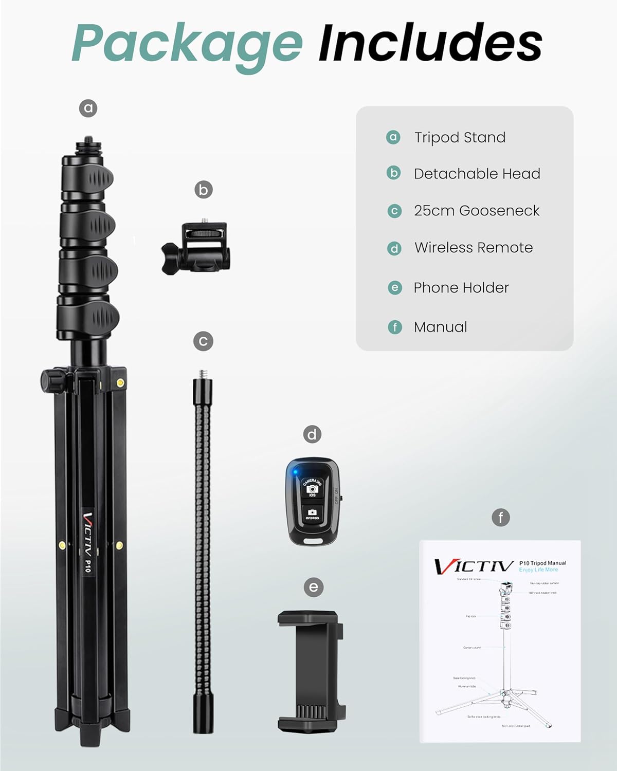 Trepied pentru telefon mobil si camera DSLR, inaltime 197 cm, trepied flexibil cu gat de lebada reglabil 25 cm, aluminiu robust, cap inclinabil 180°, telecomanda Bluetooth pentru selfie si filmari, suport pentru Vlogging, fotografie, streaming si YouTube
