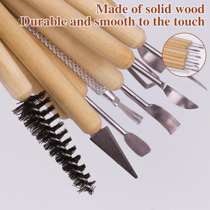 Set unelte de modelaj 66 piese pentru sculptura si ceramica, kit complet DIY pentru lut polimeric, sculptura, olarit si decor, unelte lemn + metal + silicon, geanta depozitare si sort incluse, pentru incepatori si profesionisti