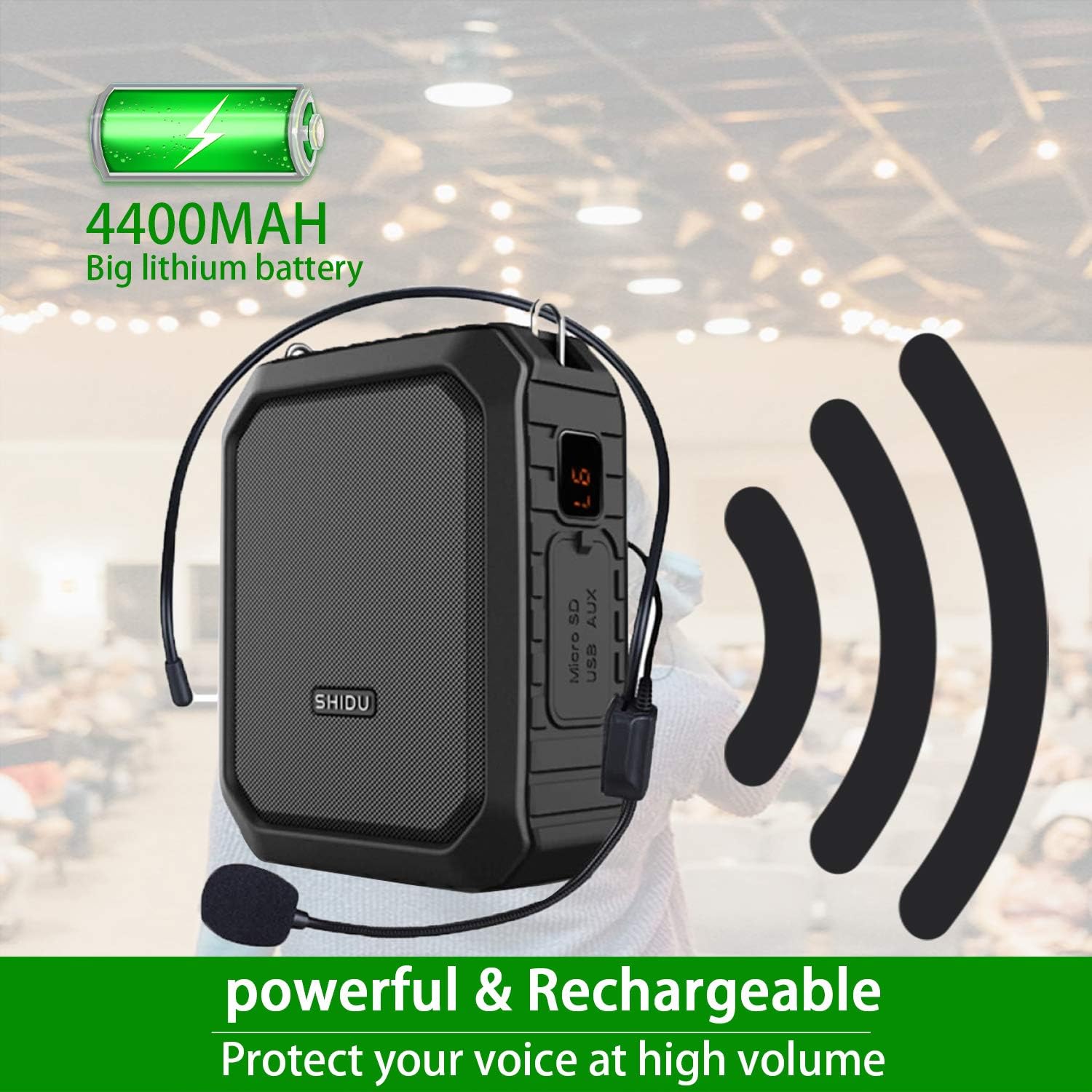 Amplificator vocal wireless SHIDU 18W, sistem PA portabil IPX5, Bluetooth 4.2, microfon UHF si casti reincarcabile, difuzor portabil pentru scoli, ghiduri turistice sau evenimente outdoor