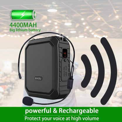 Amplificator vocal wireless SHIDU 18W, sistem PA portabil IPX5, Bluetooth 4.2, microfon UHF si casti reincarcabile, difuzor portabil pentru scoli, ghiduri turistice sau evenimente outdoor