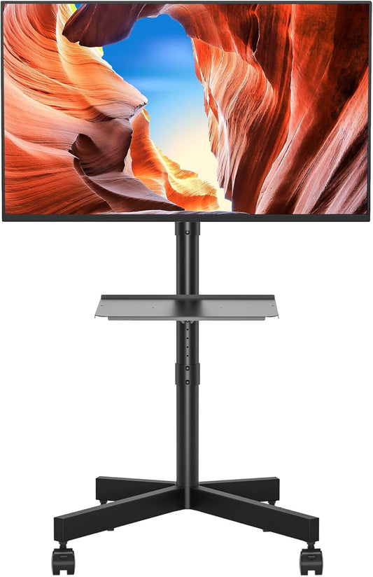 Suport TV BONTEC cu roti pentru ecrane Plasma/LCD/LED de 23-60 inch, pana la 25 kg, suport rulant reglabil pe inaltime cu raft pentru laptop, MAX VESA 400 x 400 mm