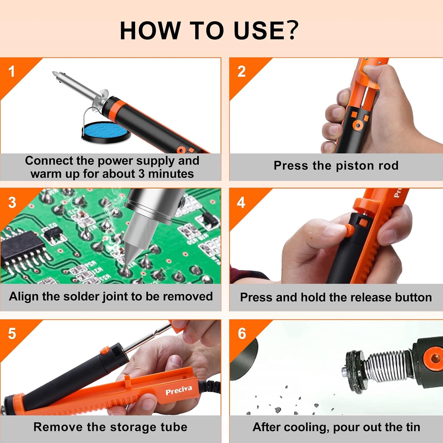 Pompa fludor, ciocan de lipit si dezlipit, aparat de decositorit cu aspiratie, duze de 1, 0 mm si 1, 2 mm incluse, cu ac de curatare