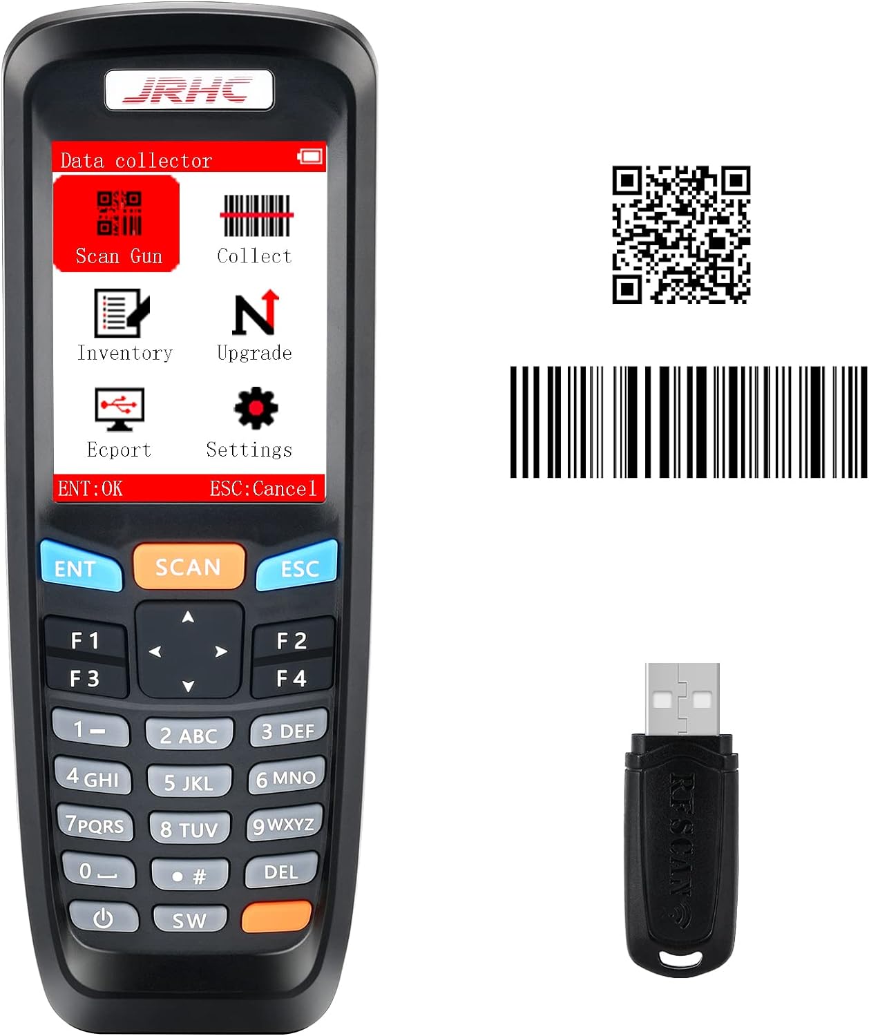 Cititor coduri de bare, scanner wireless 1D, 2D, QR, cu display LCD 2.8 inch, acumulator 1400 mAh, portabil, mod inventar, portabil