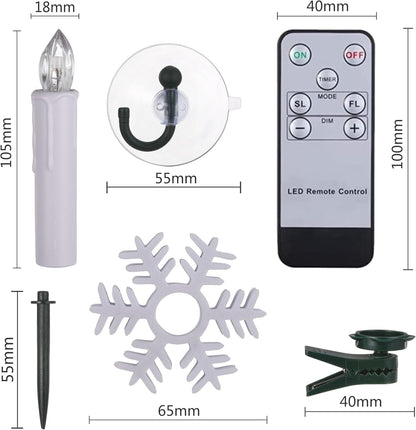 Set 40 lumanari LED cu telecomanda, impermeabile IP64, dimabile cu 5 niveluri si 3 moduri luminozitate, functie de temporizator, cu prindere tip clema, tarus, ventuza sau suport, baterii, pentru Halloween, Craciun, nunta, petrecere, decoratiuni de gradina