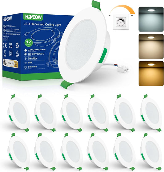 Spoturi LED incastrate, 230 V, Plat, 7 W, 600 LM, IP44, spoturi LED reglabile, alb cald, alb neutru, alb rece, clasa energetica F