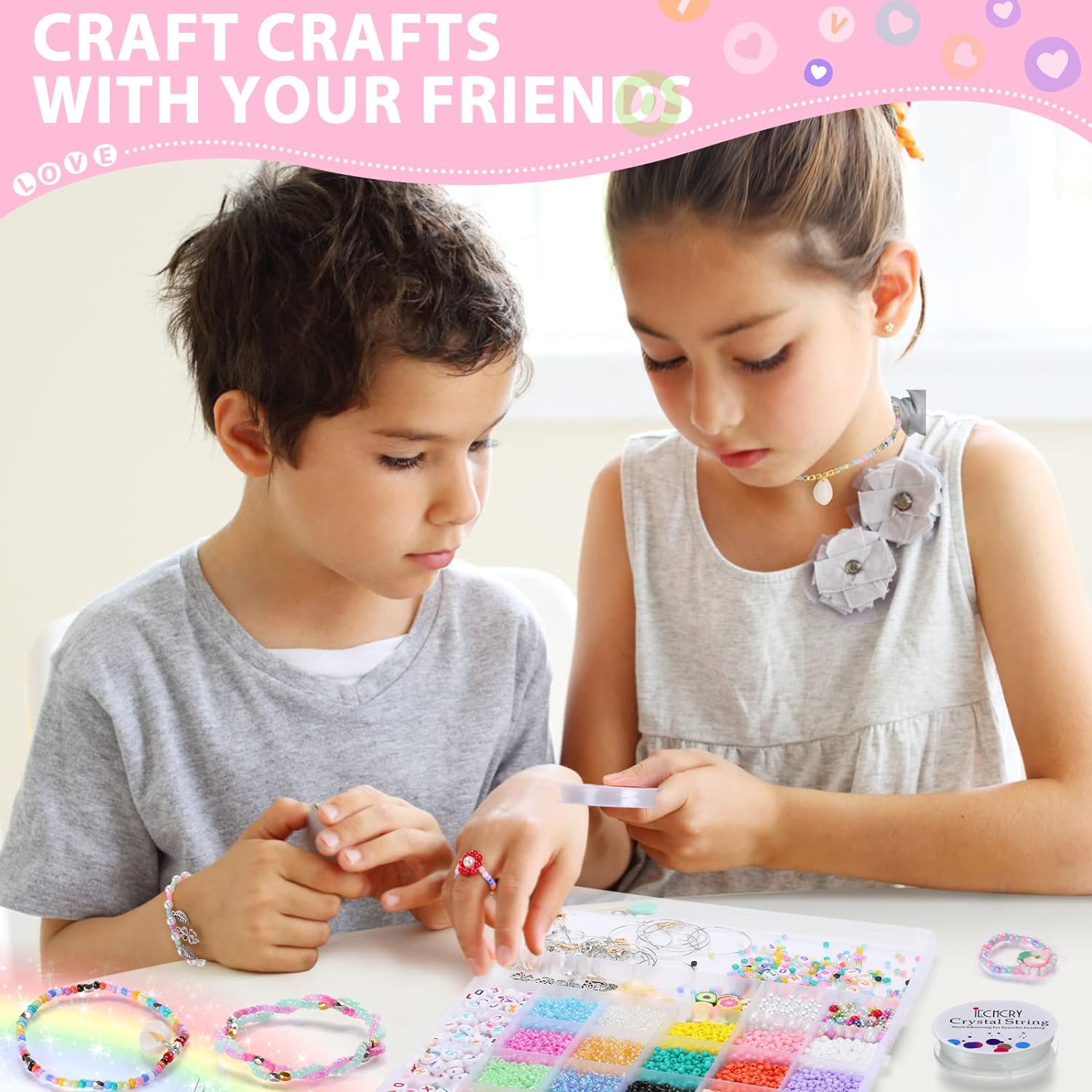 Set 9200 margele din sticla pentru confectionat bratari, 26 de culori, forfeca, penseta si 2 role snur elastic, 2x ace, pentru coliere, bijuterii
