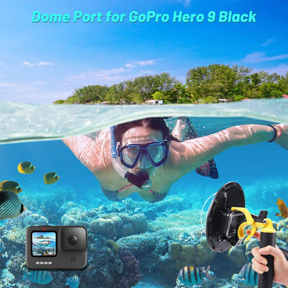 Carcasa tip dome compatibil cu GoPro Hero 9 Black, impermeabila, pentru sport acvatic, scufundari, snorkeling, cu unghi larg de actiune
