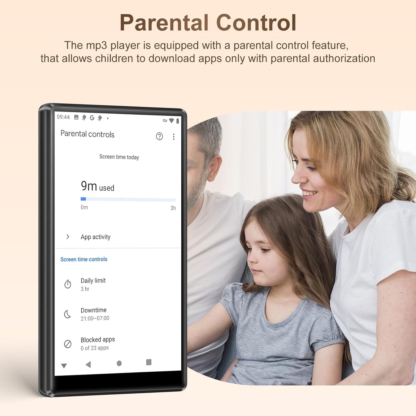 Player MP3/MP4 SWOFY D26, 96GB (32GB + 64GB SD), Android 13, WiFi & Bluetooth 5.0, ecran tactil HD 5”, Spotify/Amazon Music, Radio FM, autonomie 60h, control parental, negru