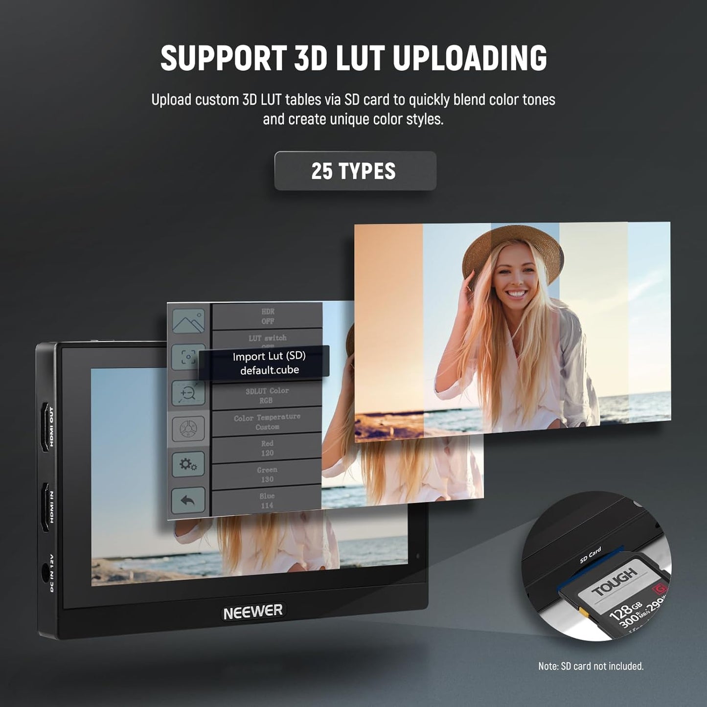 Set monitor video de teren 5.5 inch, 3D LUT, Touchscreen IPS Full HD 1920 x 1080, HDR, HDMI Loop-in/out 4K, Full Waveform, Focus Peaking Assistant, cu acumulator NP-F550, incarcator si parasolar