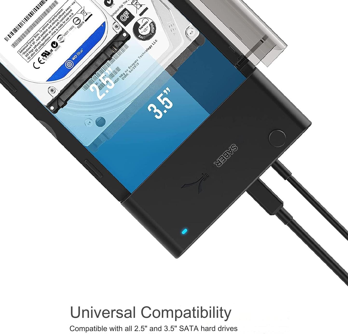 Docking Station pentru HDD/SSD extern, carcasa rack de 2,5-3,5 inchi, SATA, UASP, USB 3.0, USB 3.2 Gen1, plug and play, cu sursa de alimentare DC 12 V, rata de transfer 5 Gbps, cablu tip A de 1.8 m