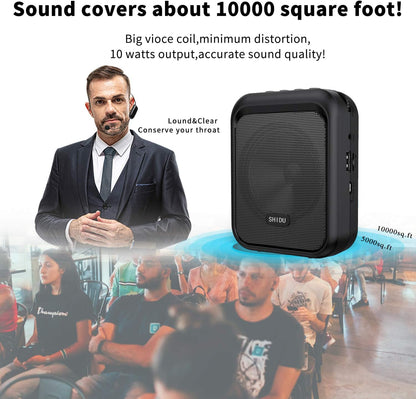 Amplificator de voce cu microfon wireless, Megafon portavoce Bluetooth portabil, baterie 1800mAh, slot card, pentru profesori, ghid turistic, antrenor