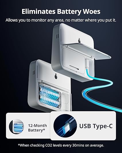 Detector de CO2 WLAN SwitchBot cu termometru-higrometru IP65 si Hub Mini Matter – senzor CO2 cu aplicatie, alarma, stocare date 2 ani si Bluetooth