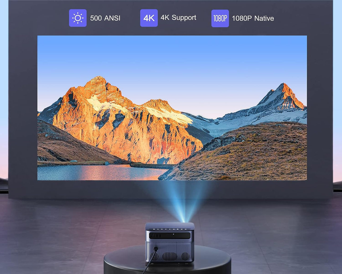 Videoproiector Wimius P64 WiFi Bluetooth Full HD 1080P, 600 ANSI Lumeni 4K Suport WiFi-6 Home Theater LED de 300 inchi pentru iOS/Android/TV Stick/Xbox/PS5 HDMI AV USB