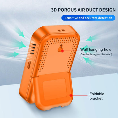 Detector portabil de CO – monoxid de carbon cu afisaj temperatura si umiditate, portabil pentru calatorii si camping, portocaliu