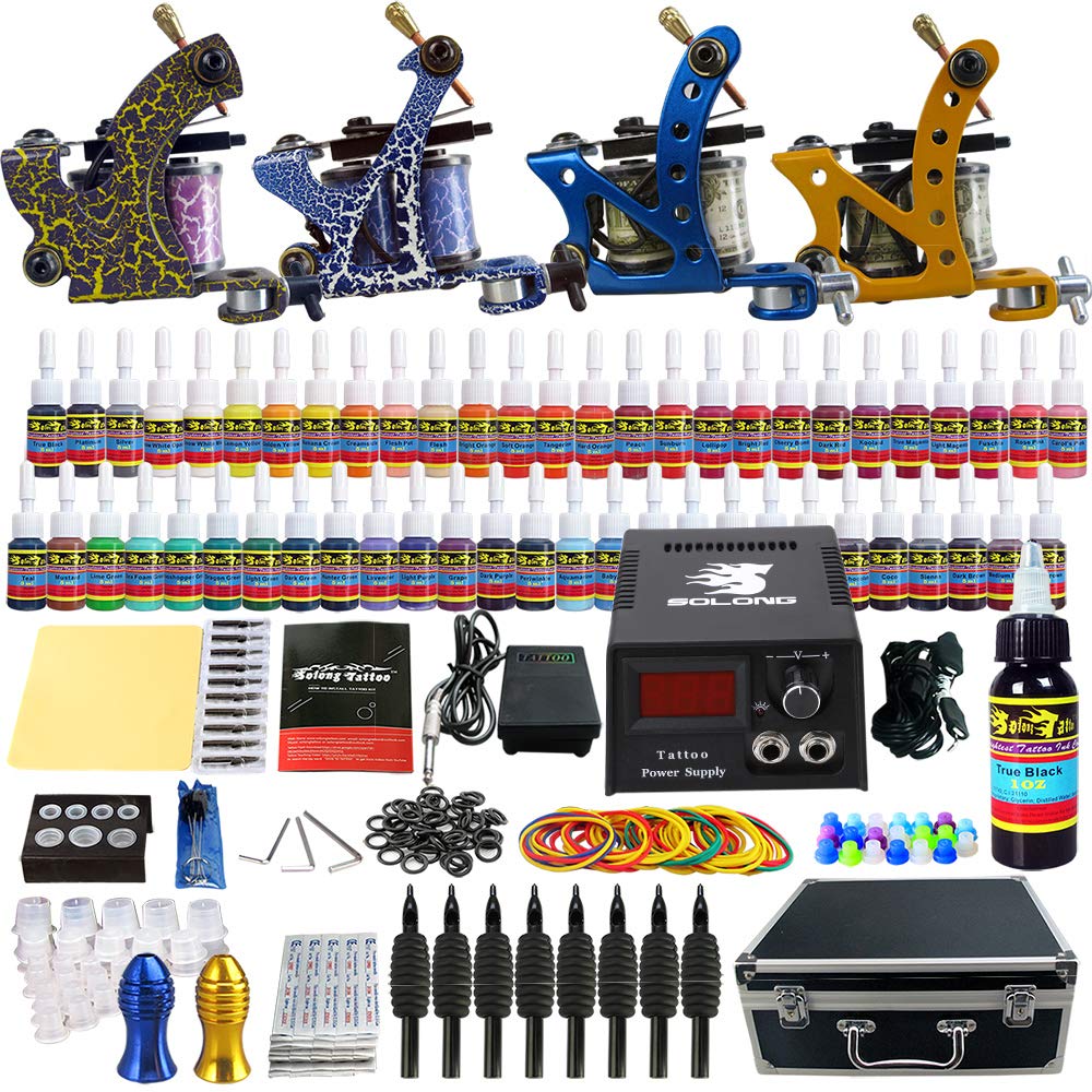 Set 4 masini de tatuat cu accesorii, sursa, culori, ace si cutie de transport