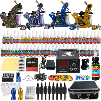 Set 4 masini de tatuat cu accesorii, sursa, culori, ace si cutie de transport