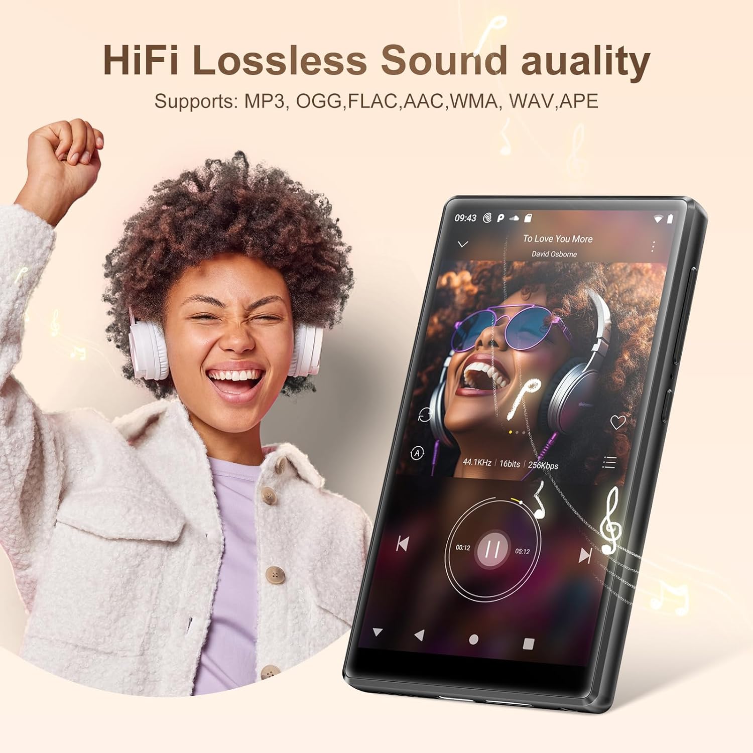 Player MP3/MP4 SWOFY D26, 96GB (32GB + 64GB SD), Android 13, WiFi & Bluetooth 5.0, ecran tactil HD 5”, Spotify/Amazon Music, Radio FM, autonomie 60h, control parental, negru