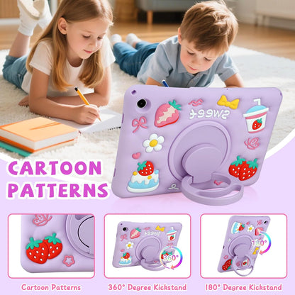 Husa pentru Samsung Galaxy Tab A9 Plus 11 inch, draguta 3D cu capsuni si tort de iaurt, silicon rezistent la socuri, pentru copii si fete, cu curea de umar rotativa si suport
