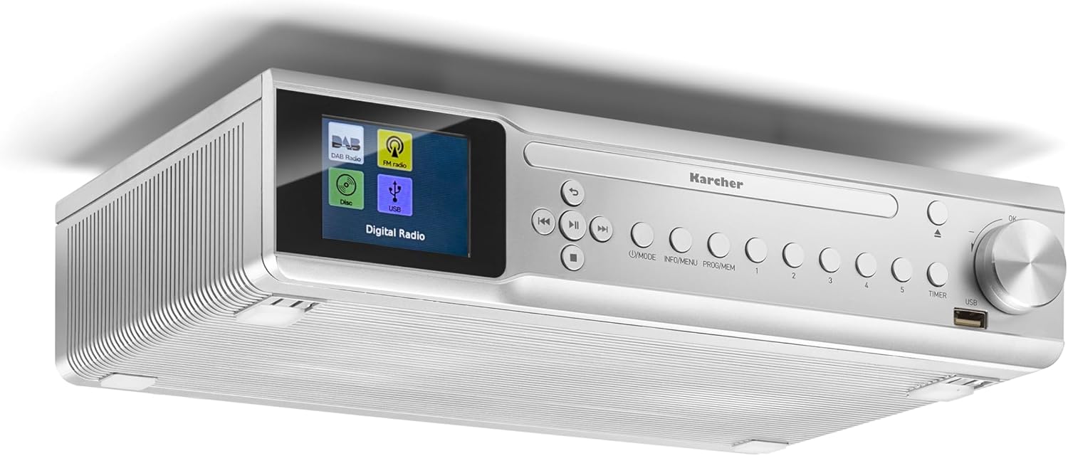 Radio de bucatarie, CD Player integrat, DAB+/FM, Bluetooth, afisaj color, ceas cu alarma, USB, memorie 30 posturi, telecomanda inclusa