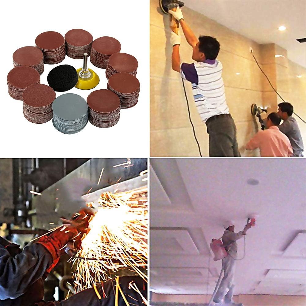 Set 300 de discuri pentru slefuit, cu suport disc abraziv 50mm, granulatie de 80/180/240/320/400/600/800/1000/2000/3000, din oxid de aluminiu, smirghel pentru slefuit lemn, metal, plastic, pietre si sticla, rosu