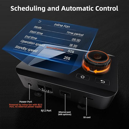 Kit ventilator evacuare aer 100 mm smart, WiFi, control aplicatie, 27 W, filtru de carbon RC412, 26,8 dB, cu control al temperaturii si umiditatii, pentru cort de crestere si agricultura verticala