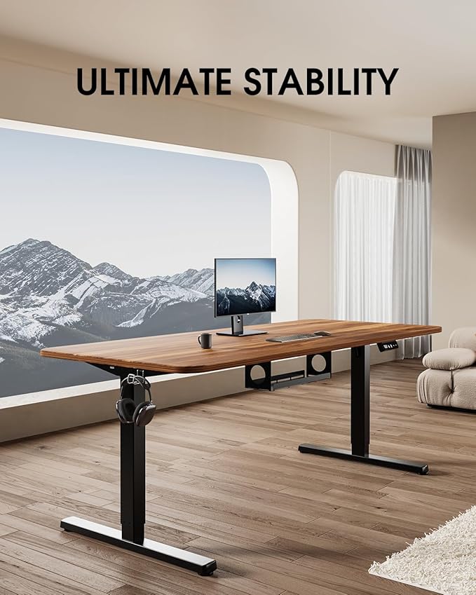 Cadru pentru birou electric reglabil pe inaltime 71-118 cm, cu organizator cabluri, carlige laterale, capacitate 80 kg, memorie inaltime, latime reglabila 100-130 cm, negru