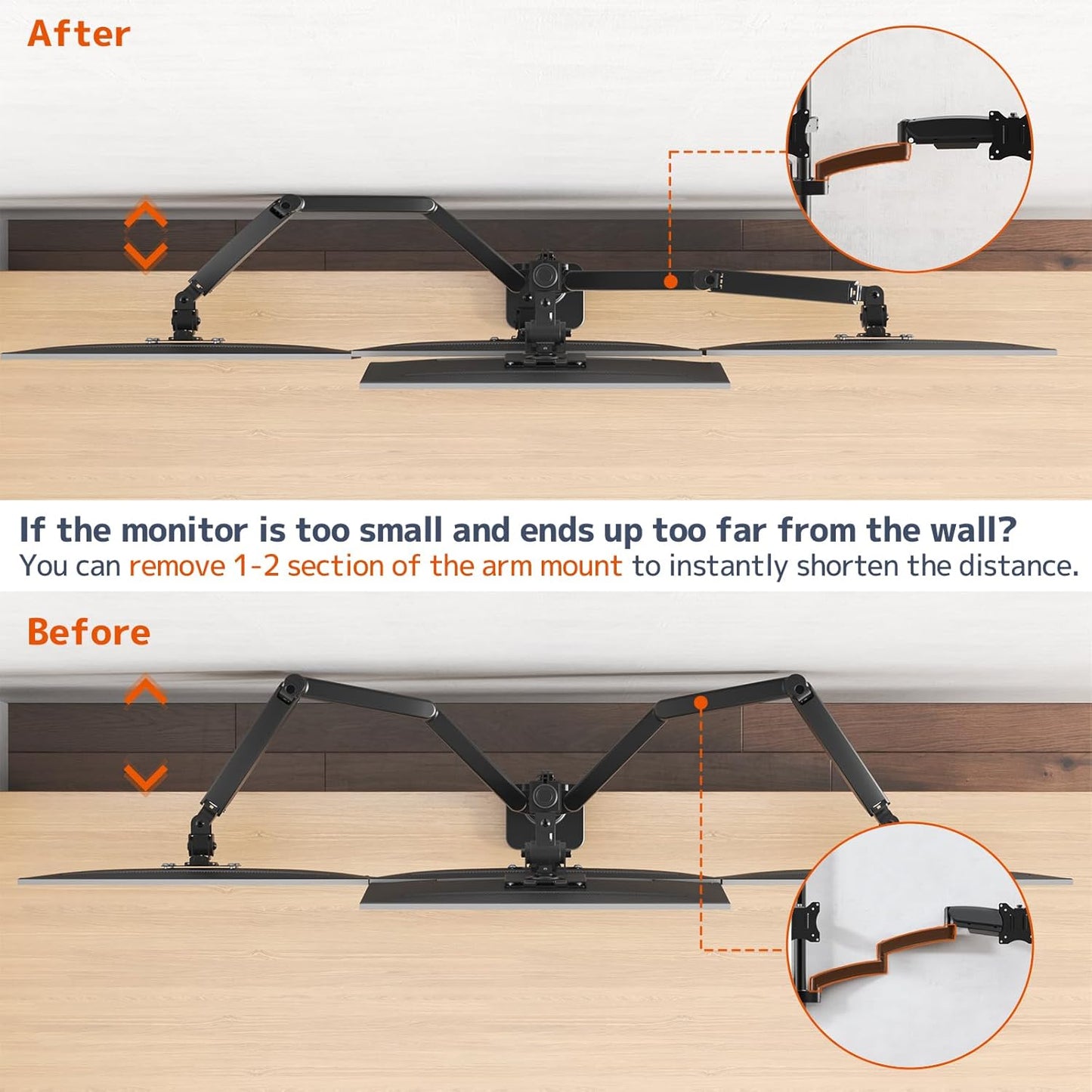 Suport 4 monitoare PUTORSEN pentru birou, 1x49 inch, 3x27 inch, VESA 75 x 100, pentru monitoare plate si curbate, brate reglabile cu arc, inaltime reglabila 80 cm, rotire, inclinare si pivotare, montare cu clema sau grommet