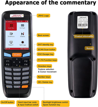 Cititor coduri de bare, scanner wireless 1D, 2D, QR, cu display LCD 2.8 inch, acumulator 1400 mAh, portabil, mod inventar, portabil